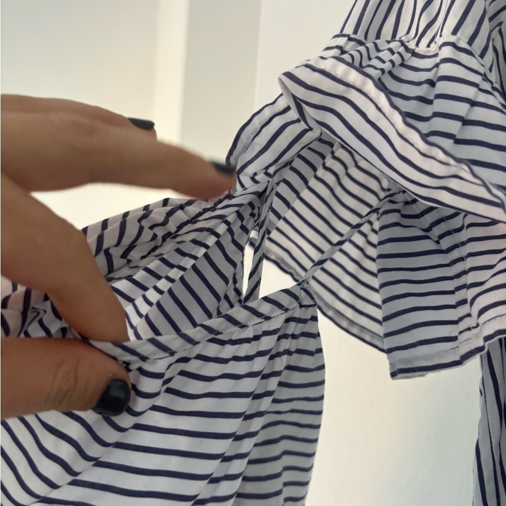 Striped Button Down Shirt with Ruffle Sleeves - Picture 7 of 11